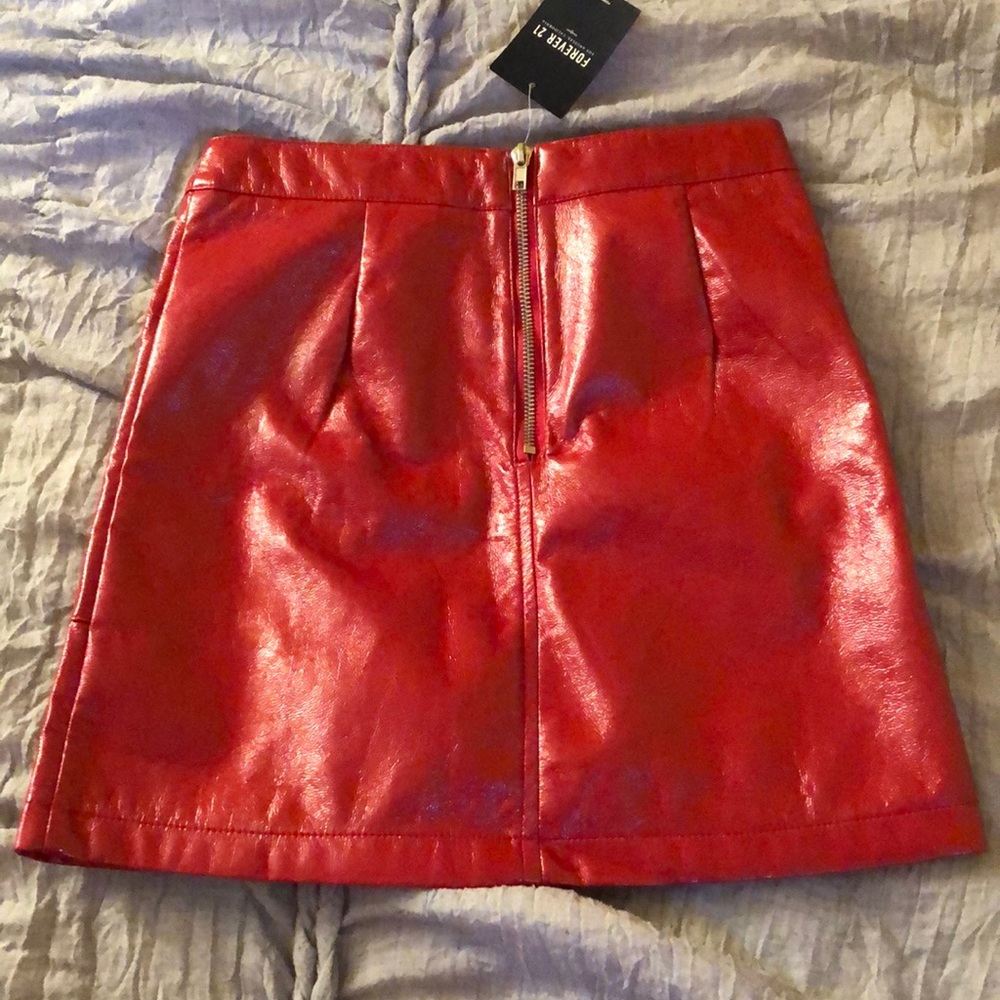 Red faux leather skirt
